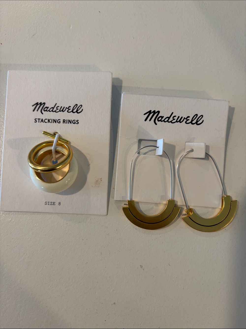 Madewell Cream & Gold Ring Set with Gold-Accent Hoop Earrings